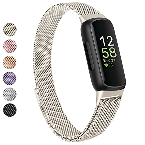 Vanjua for Fitbit Inspire 3 Bands Women Men Stainless Steel Metal Mesh Loop Adjustable Magnetic Wristband Replacement Straps Compatible with Fitbit Inspire 3 Fitness Tracker Starlight - Image 1