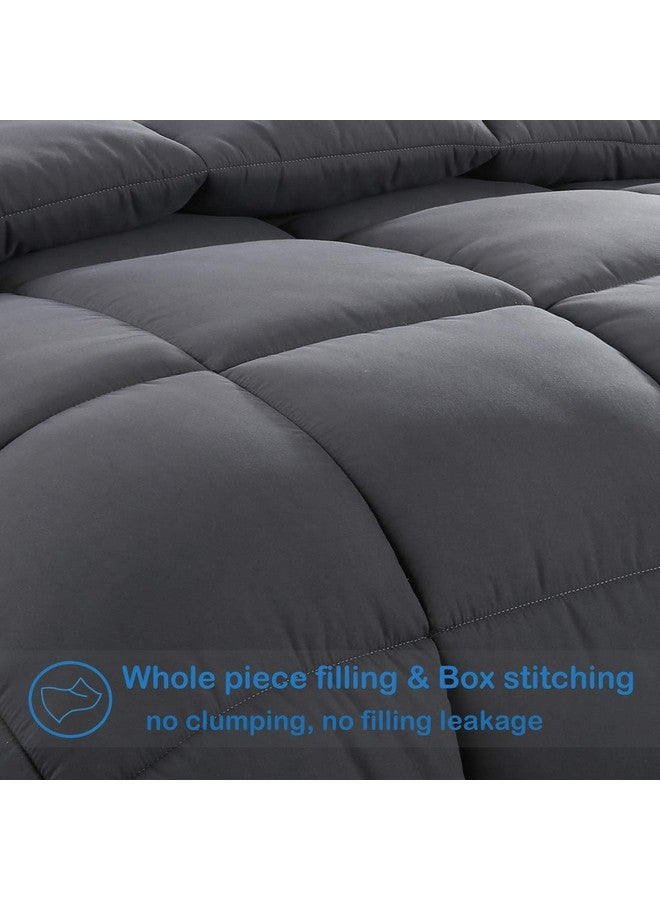 EASELAND All Season California King Soft Quilted Down Alternative Comforter Reversible Duvet Insert with Corner Tabs,Winter Summer Warm Fluffy ,Dark Grey,96x104 inches - Image 3