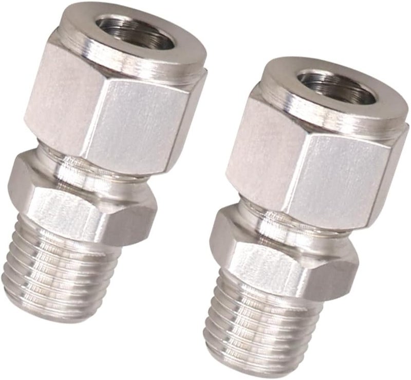 Horiznext Stainless Steel 304 Compression Fitting to connect 3/8 inch OD tube x 1/4 NPT Male thread Coupler, for brass copper stainless steel tubing (2 pcs) - Image 1