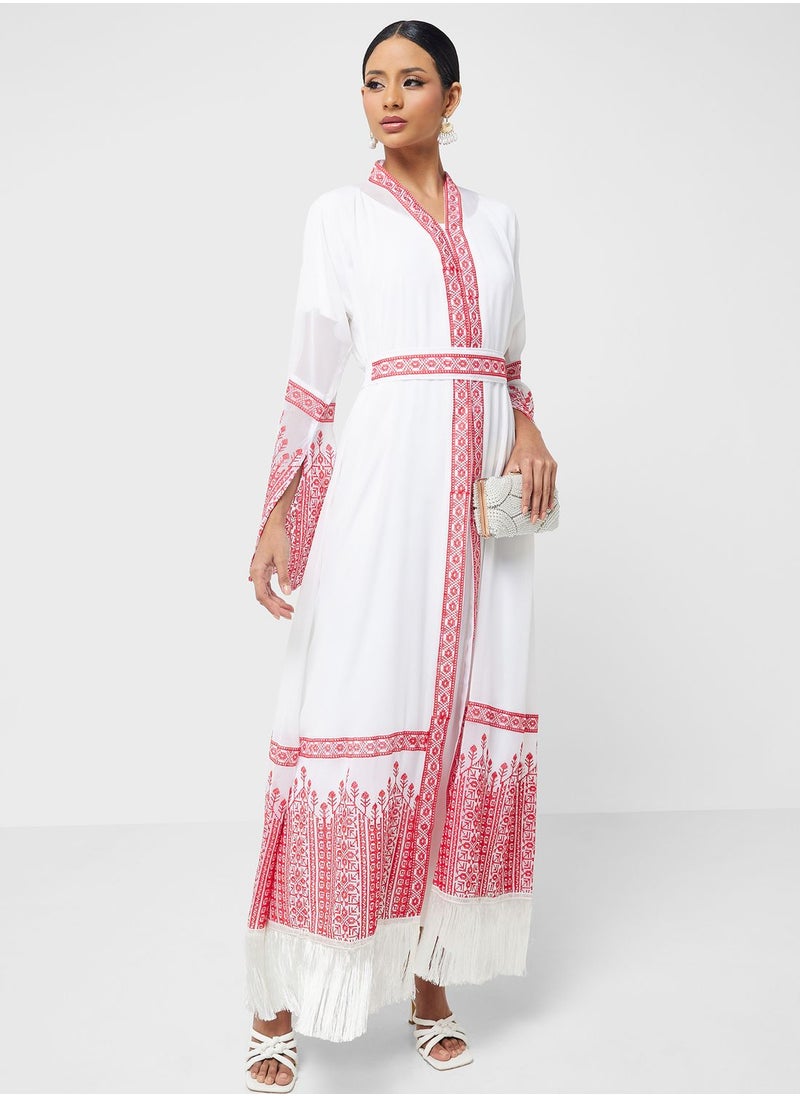 hayas closet - Embroidered Belted Abaya - Image 1