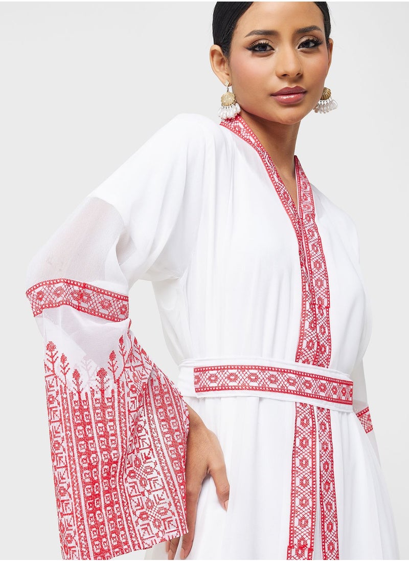hayas closet - Embroidered Belted Abaya - Image 1