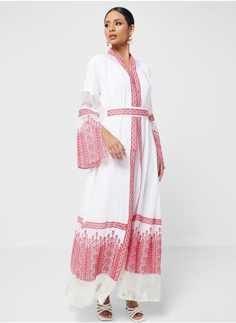 hayas closet - Embroidered Belted Abaya - Image 1