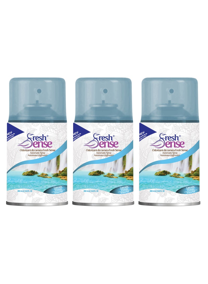 فريش سينس عبوة معطر هواء معاد تعبئته - عبوة 3 × 260 مل - معطر هواء أوتوماتيكي برذاذ تلقائي شلال رذاذ تلقائي لمكتب الحمام في المنزل لتحييد الروائح الكريهة فريش سينس - Image 1