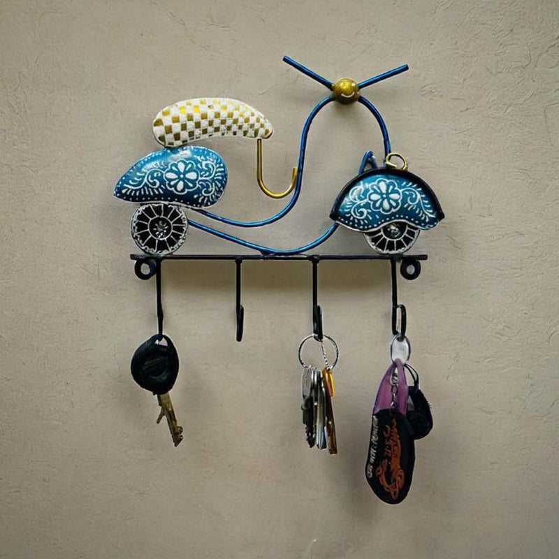 PEDEX - Metal Hand Painted Scooter Key Holders with 4 Hooks Decorative Multicolor Wall Hangers for Keys & Home Decor | Ideal for Entryway, Office & Living Room (9x7 Inch) - Image 1