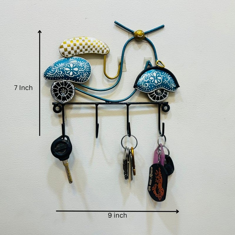 PEDEX - Metal Hand Painted Scooter Key Holders with 4 Hooks Decorative Multicolor Wall Hangers for Keys & Home Decor | Ideal for Entryway, Office & Living Room (9x7 Inch) - Image 2