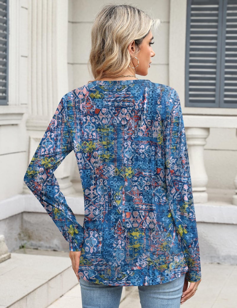 TCOT Women's Long Sleeve Crew Neck Tops for Women Dressy Casual Tunics Blue Spring Clothes 2026 Pullover Shirts L - Image 3