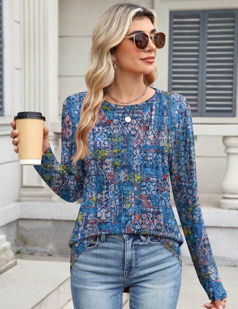 TCOT Women's Long Sleeve Crew Neck Tops for Women Dressy Casual Tunics Blue Spring Clothes 2026 Pullover Shirts L - Image 5