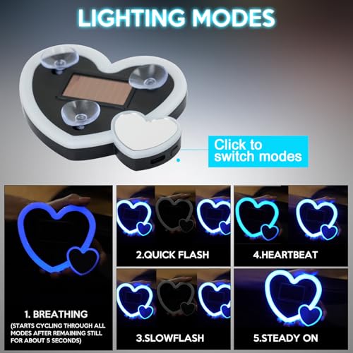 Aikertec 2PCS Solar Heart Lights for Car Window - Auto On/Off at Night, No Wiring Needed, Waterproof Romantic Gift for Her/Him, Car Gift Anniversary, Windshield Dashboard Decoration (Blue) - Image 4