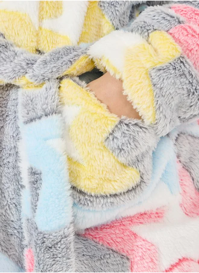 Styli Star Pattern Fleece Hooded Robe