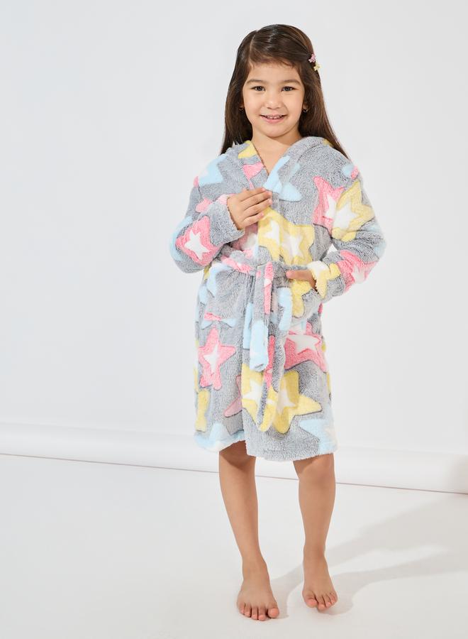 Styli Star Pattern Fleece Hooded Robe - Image 1