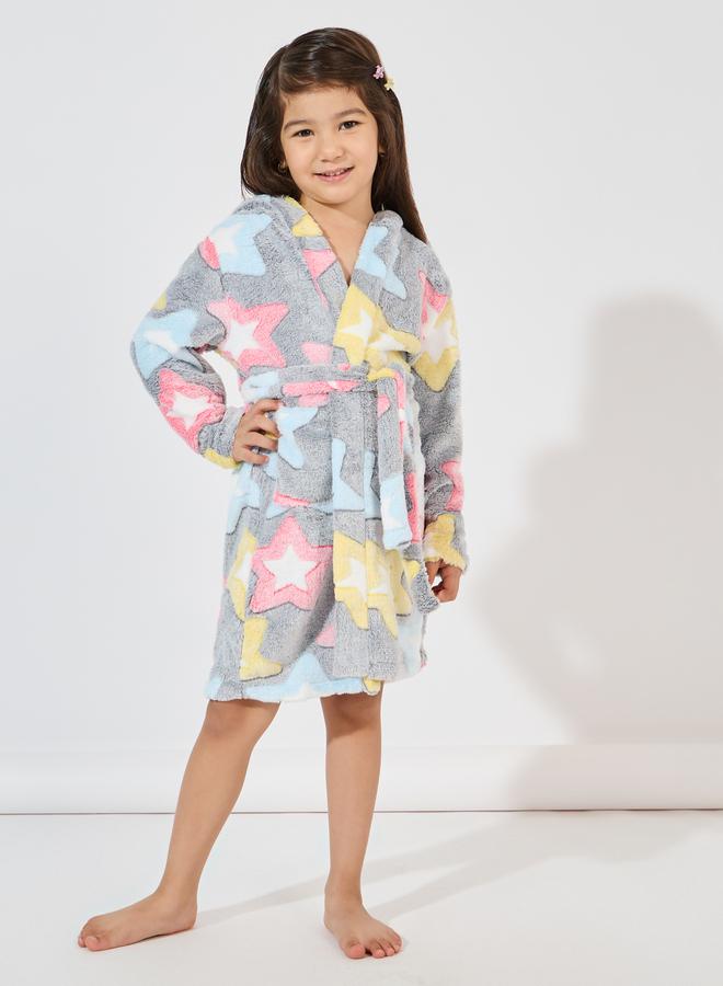 Styli Star Pattern Fleece Hooded Robe - Image 2