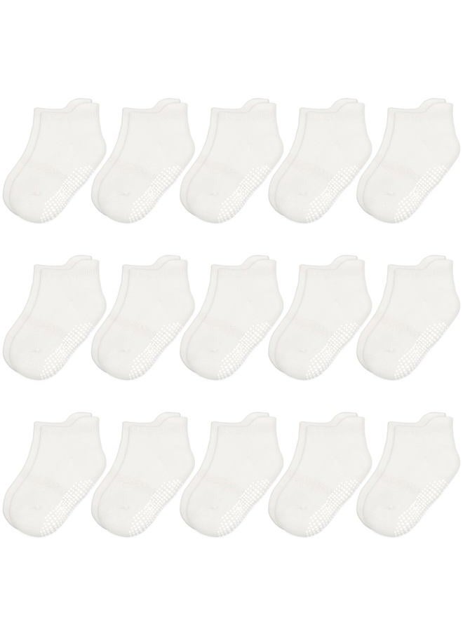 HYCLES 15 Pairs Toddler Socks, Kids Grip Socks for 6-12 Month 1-7 Years Non Slip Ankle Sock for Baby Boys Girls, #6 White 15 Pairs, 1-3 years - Image 1