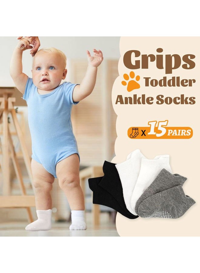 HYCLES 15 Pairs Toddler Socks, Kids Grip Socks for 6-12 Month 1-7 Years Non Slip Ankle Sock for Baby Boys Girls, #6 White 15 Pairs, 1-3 years - Image 2