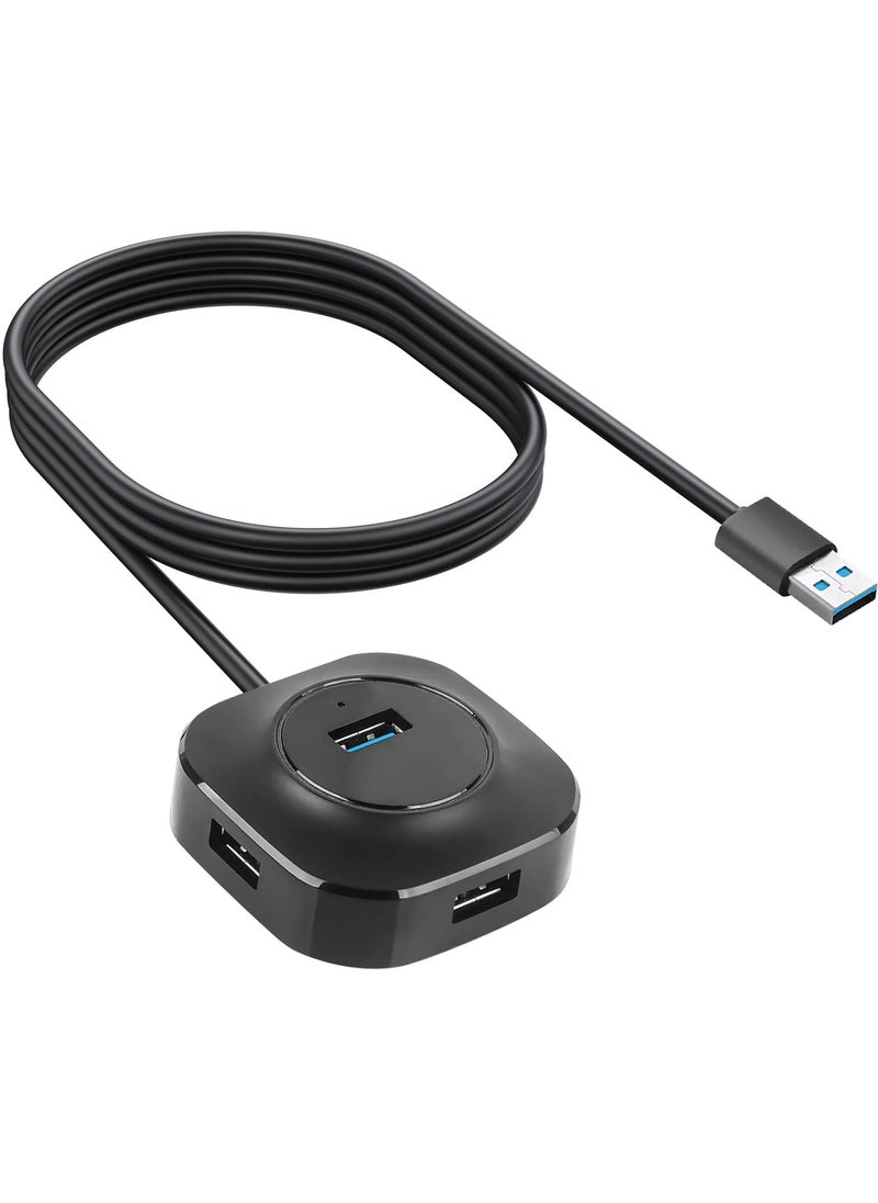 LKTOCAFT USB 3.0 Hub Adapter for MacBook, Laptop, PC - 4 Multiport Charging Compatible Ports, 1.5m (5ft) Cable, Fast Data Transfer, Sleek Square Design, Black , Desktop Space Saving  - Image 1