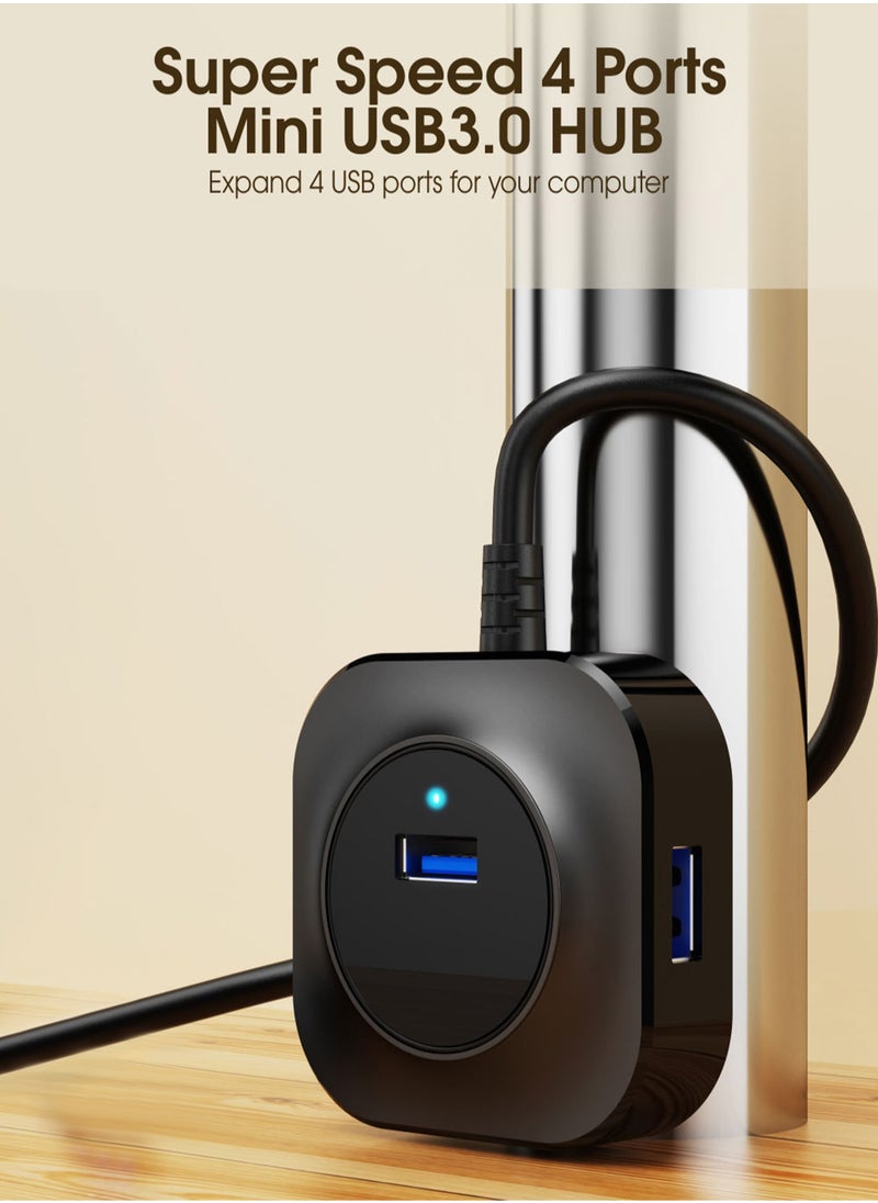 LKTOCAFT USB 3.0 Hub Adapter for MacBook, Laptop, PC - 4 Multiport Charging Compatible Ports, 1.5m (5ft) Cable, Fast Data Transfer, Sleek Square Design, Black , Desktop Space Saving  - Image 2