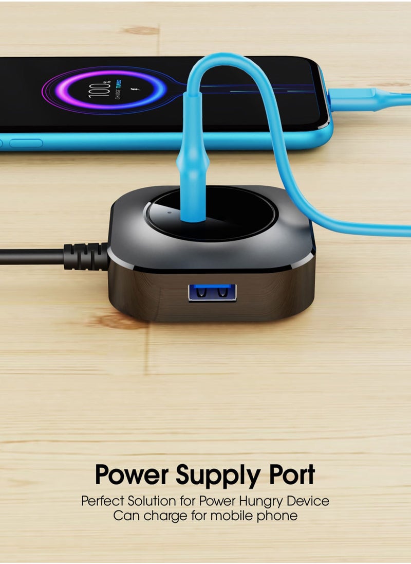 LKTOCAFT USB 3.0 Hub Adapter for MacBook, Laptop, PC - 4 Multiport Charging Compatible Ports, 1.5m (5ft) Cable, Fast Data Transfer, Sleek Square Design, Black , Desktop Space Saving  - Image 3