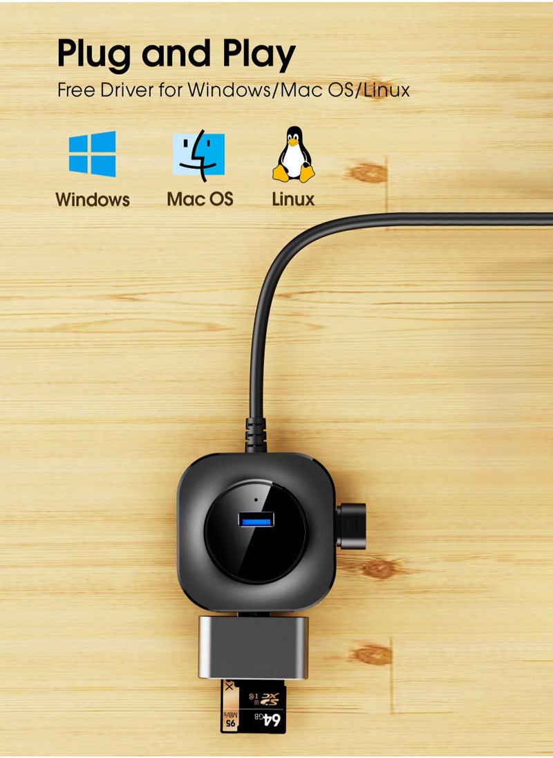 LKTOCAFT USB 3.0 Hub Adapter for MacBook, Laptop, PC - 4 Multiport Charging Compatible Ports, 1.5m (5ft) Cable, Fast Data Transfer, Sleek Square Design, Black , Desktop Space Saving  - Image 5