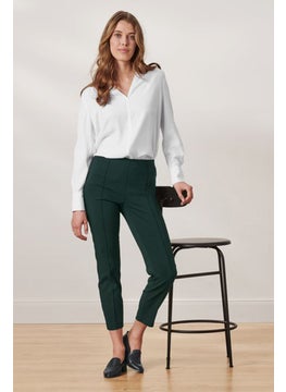 Tchibo Women Plain Stretchable Chino Pants, Dark Olive  - Image 1