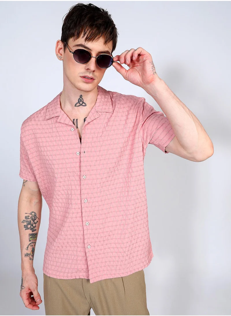 Campus Sutra Men's Blush Pink Ruched Shirt