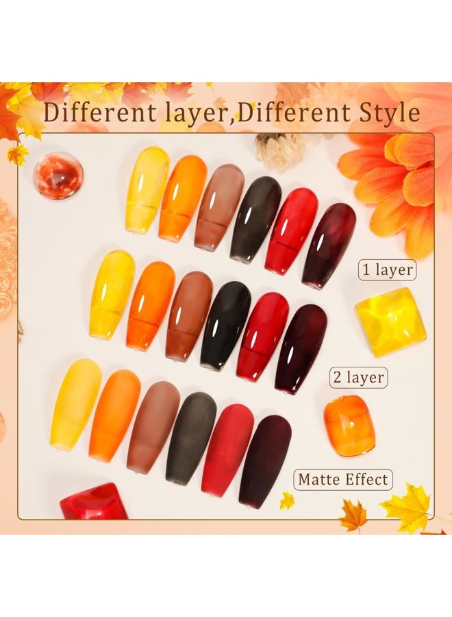 FZANEST Fall Gel Nail Polish Colors Set,Jelly Brown Gel Polish Nail Crystal Transparent Yellow Orange Blood Red Dark Wine Gel Polish Kit Manicure DIY Nail Art Home Salon for Women - Image 2