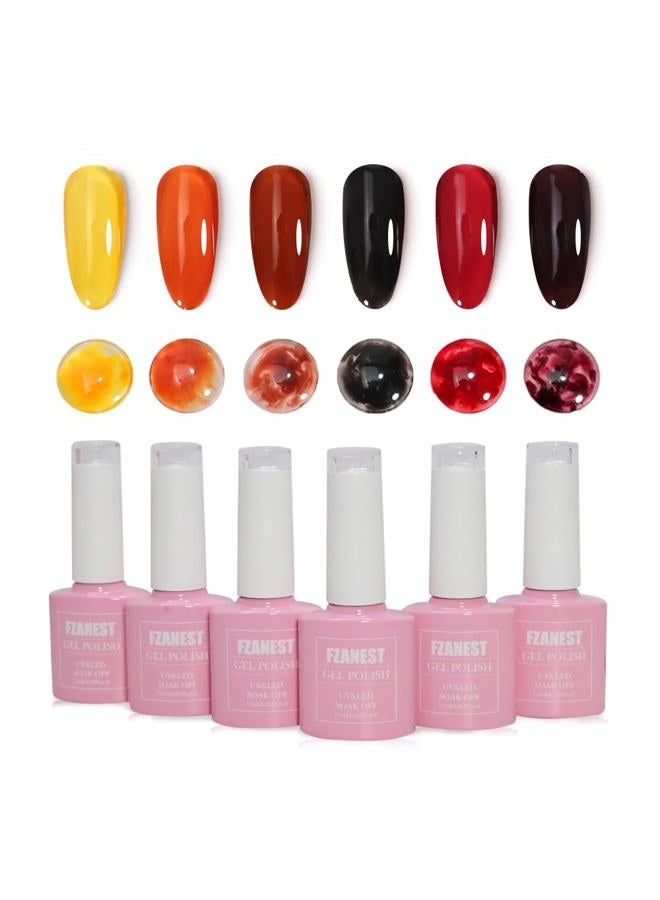 FZANEST Fall Gel Nail Polish Colors Set,Jelly Brown Gel Polish Nail Crystal Transparent Yellow Orange Blood Red Dark Wine Gel Polish Kit Manicure DIY Nail Art Home Salon for Women - Image 1