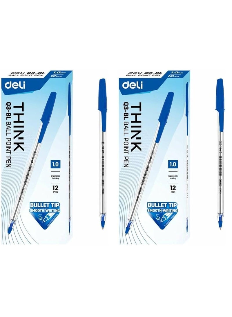 deli Q3-BL Ball Pen Pen 1mm Tip blue (2 Pack) - Image 1