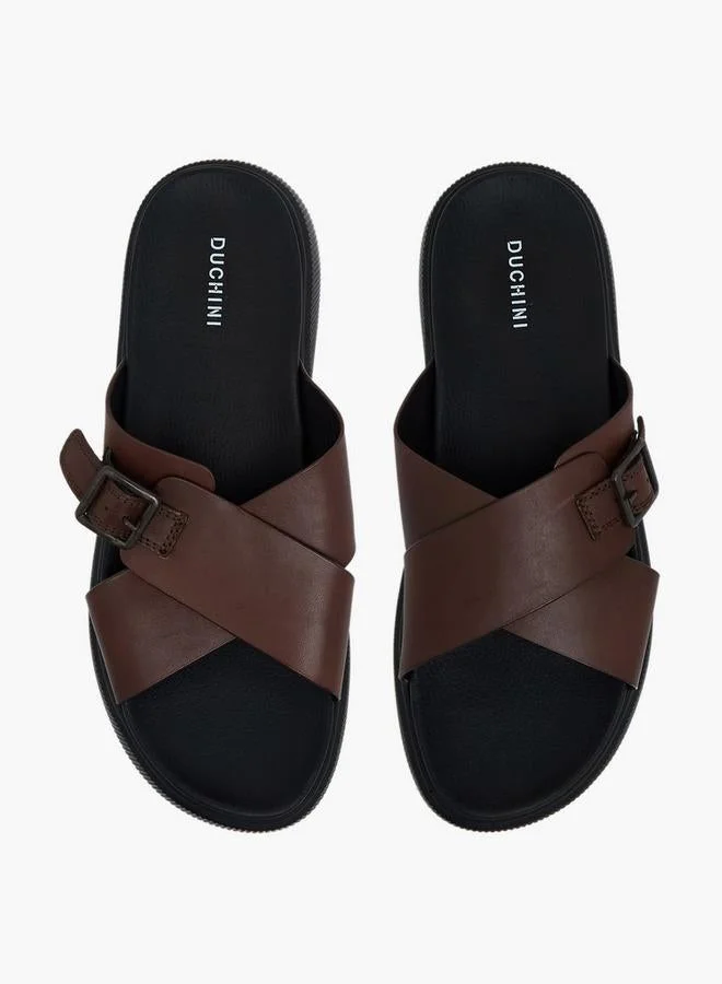 DUCHINI Men Leather Cross Strap Sandals