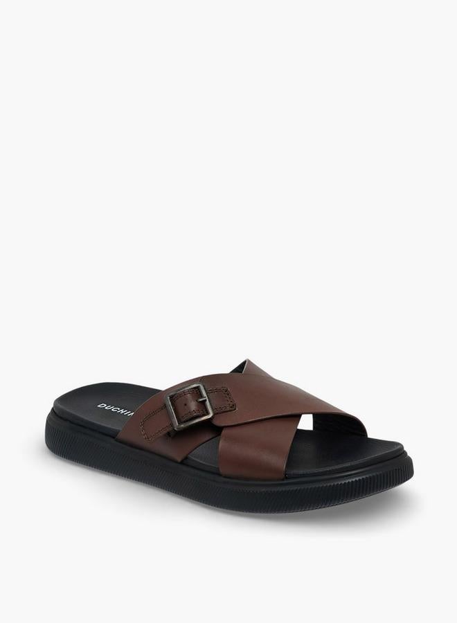 DUCHINI Men Leather Cross Strap Sandals - Image 3
