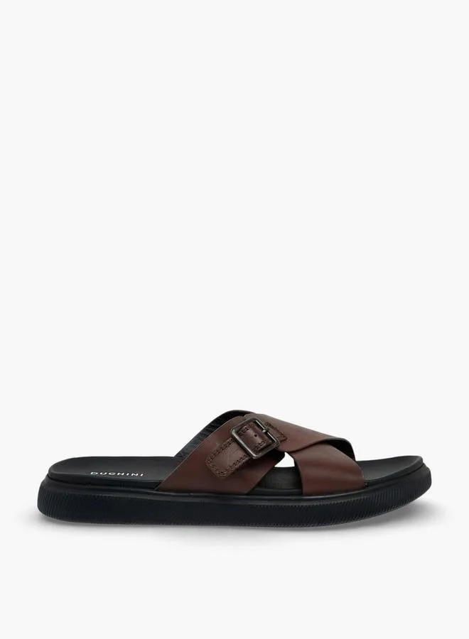DUCHINI Men Leather Cross Strap Sandals