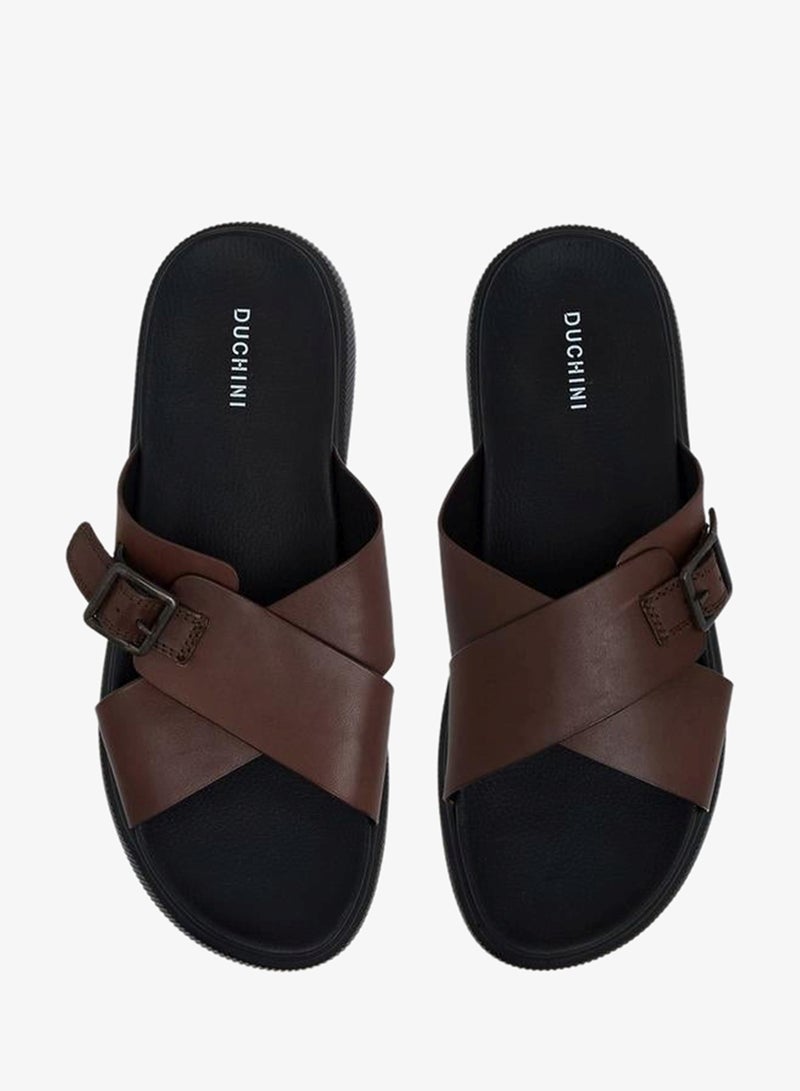 DUCHINI Men Leather Cross Strap Sandals - Image 2