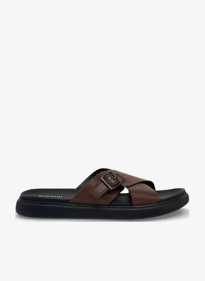 DUCHINI Men Leather Cross Strap Sandals