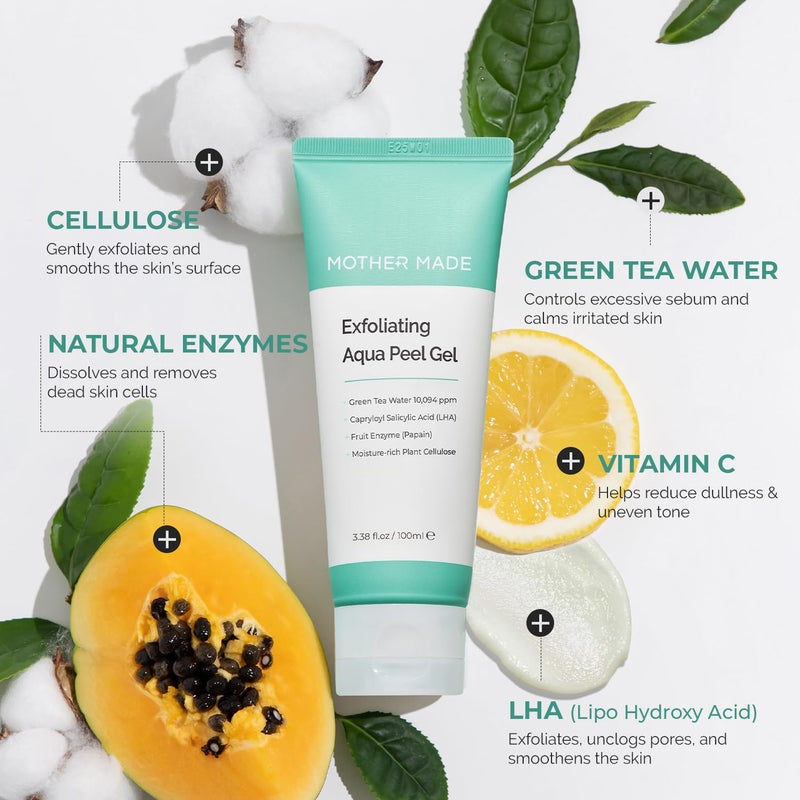 MOTHER MADE جل تقشير أكوا الأخضر من ماذر ميد ل.هـ.أ، مقشر عميق للمسام للوجه، مقشر لطيف للوجه، مزيل للجلد الميت، سليلوز طبيعي للتقشير، نباتي، عناية بالبشرة الكورية (100 مل / 3.38 أونصة سائلة) - Image 5