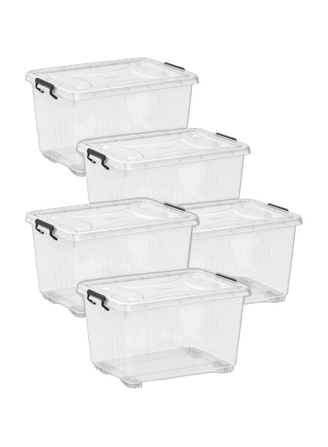 Cosmoplast 33L Clear Plastic Storage Box With Wheels & Lockable Lid (Pack Of 5) - Image 1