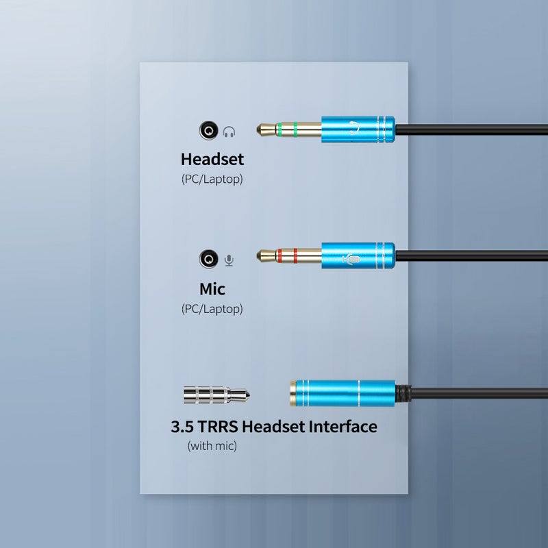 3.5mm Female to Dual 3.5mm TRS Male Audio Cable Headphone Splitter 3.5mm Y Splitter Gaming Headset to PC Laptop Adapter, Blue - Image 3