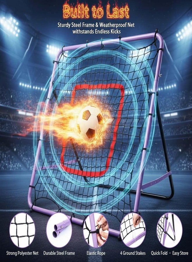 UbiCoSptJoy 3.3ft x 3.3ft Soccer Rebounder Net, Adjustable Angle Multi-Sport Training Goal for Kids & Teens Ages 3+, Portable Backyard Practice Net with Lavender Frame & Red Target Grid - Image 4