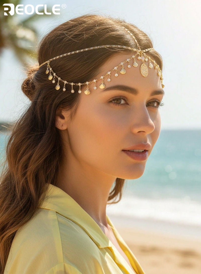 ريوكل سلسلة رأس نسائية بوهيمية متعددة الطبقات مع تعليقات متدلية إكسسوار شعر مثالي للمهرجانات مناسب للتصفيف اليومي إطلالات الشاطئ والمناسبات الخاصة - Image 2