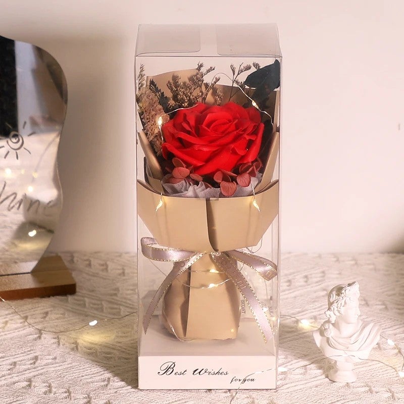 Y&D Valentine's Day Gift: Dried Baby's Breath Bouquet in Glass Dome with LED, Preserved Rose & Dried Plants - Image 3