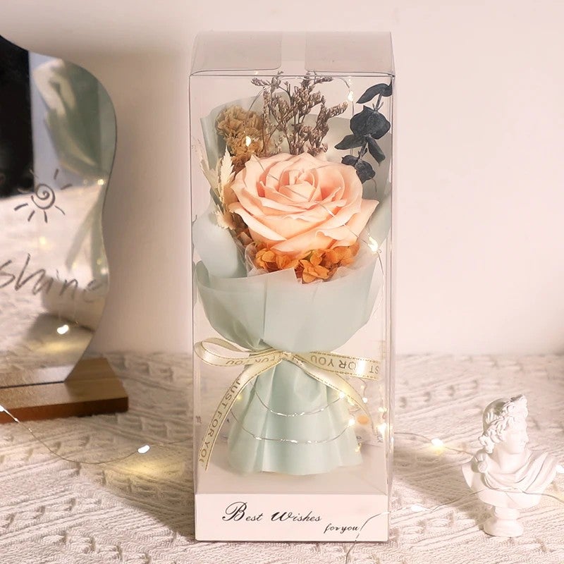Y&D Valentine's Day Gift: Dried Baby's Breath Bouquet in Glass Dome with LED, Preserved Rose & Dried Plants - Image 5