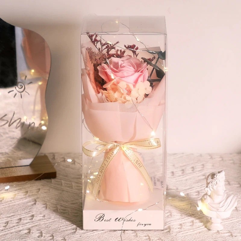 Y&D Valentine's Day Gift: Dried Baby's Breath Bouquet in Glass Dome with LED, Preserved Rose & Dried Plants - Image 4
