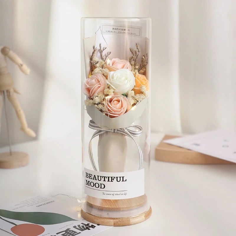 Y&D Valentine's Day Gift: Dried Baby's Breath Bouquet in Glass Dome with LED, Preserved Rose & Dried Plants - Image 2