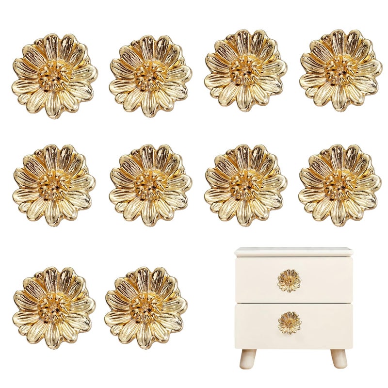 Xinally 10 Pcs Gold Cabinet Knobs,Zinc Alloy Flower Shape Drawer Knobs,Cabinet Hardware,for Drawer Bathroom Closet Wardrobe Dresser Cabinet (Flower) - Image 1