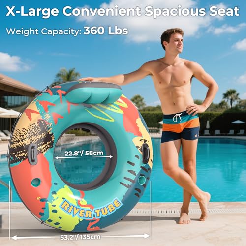 POOLACC 53 Heavy Duty River Tube Float for AdultsInflatable River Raft Float for Pool Lake Beach with Builtin Cup Holders Ergonomic BackrestDurable Grip Handles Grab Rope 360Lb Weight Capacity - Image 5