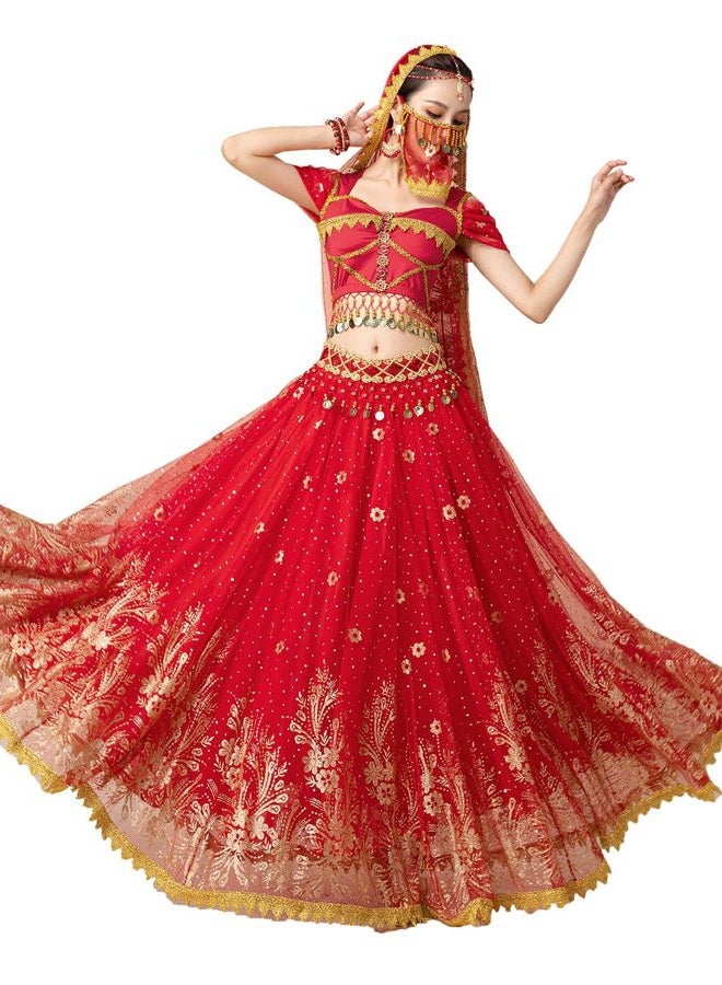 ORIDOOR Ladies Dress up Costumes Indian Aladdin Jasmine Princess Belly Dancing Bollywood Costumes, 01-red, M - Image 1