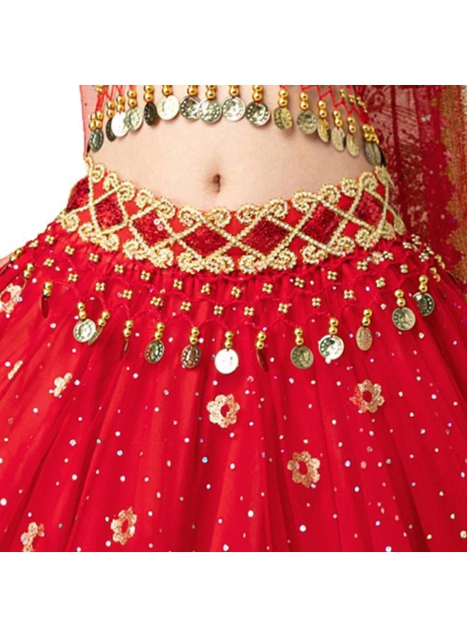 ORIDOOR Ladies Dress up Costumes Indian Aladdin Jasmine Princess Belly Dancing Bollywood Costumes, 01-red, M - Image 5