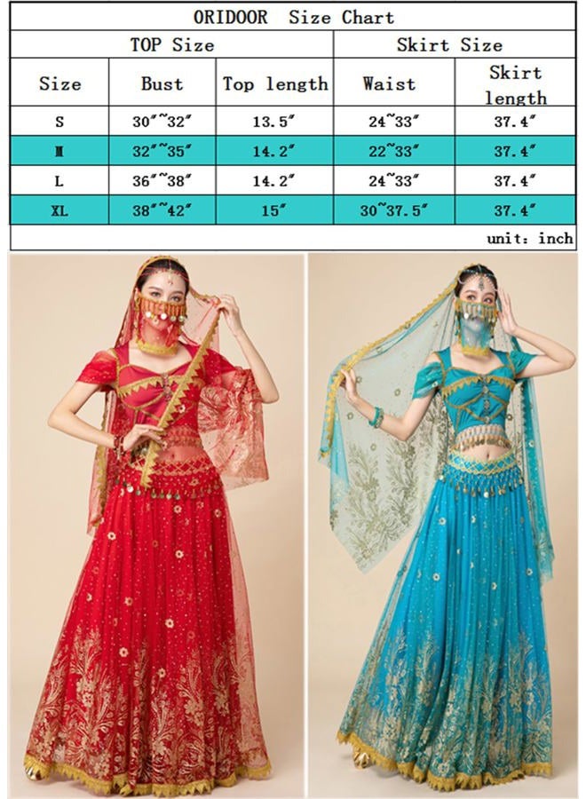 ORIDOOR Ladies Dress up Costumes Indian Aladdin Jasmine Princess Belly Dancing Bollywood Costumes, 01-red, M - Image 2