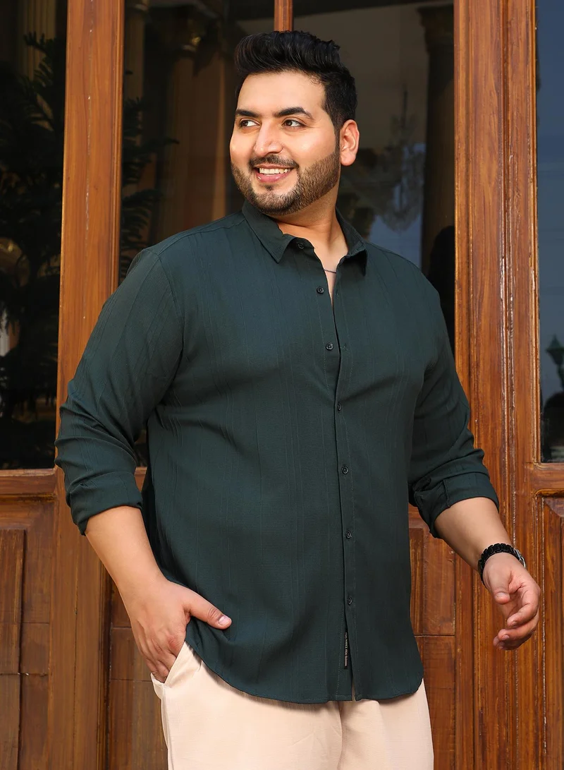 Instafab Plus Instafab Plus Men's Sacramento Green Multitrack-Tactile Shirt For Casual Wear | Spread Collar | Long Cuffed Sleeves | Button Closure | Plus Size Shirt Crafted With Comfort Fit For Everyday Wear