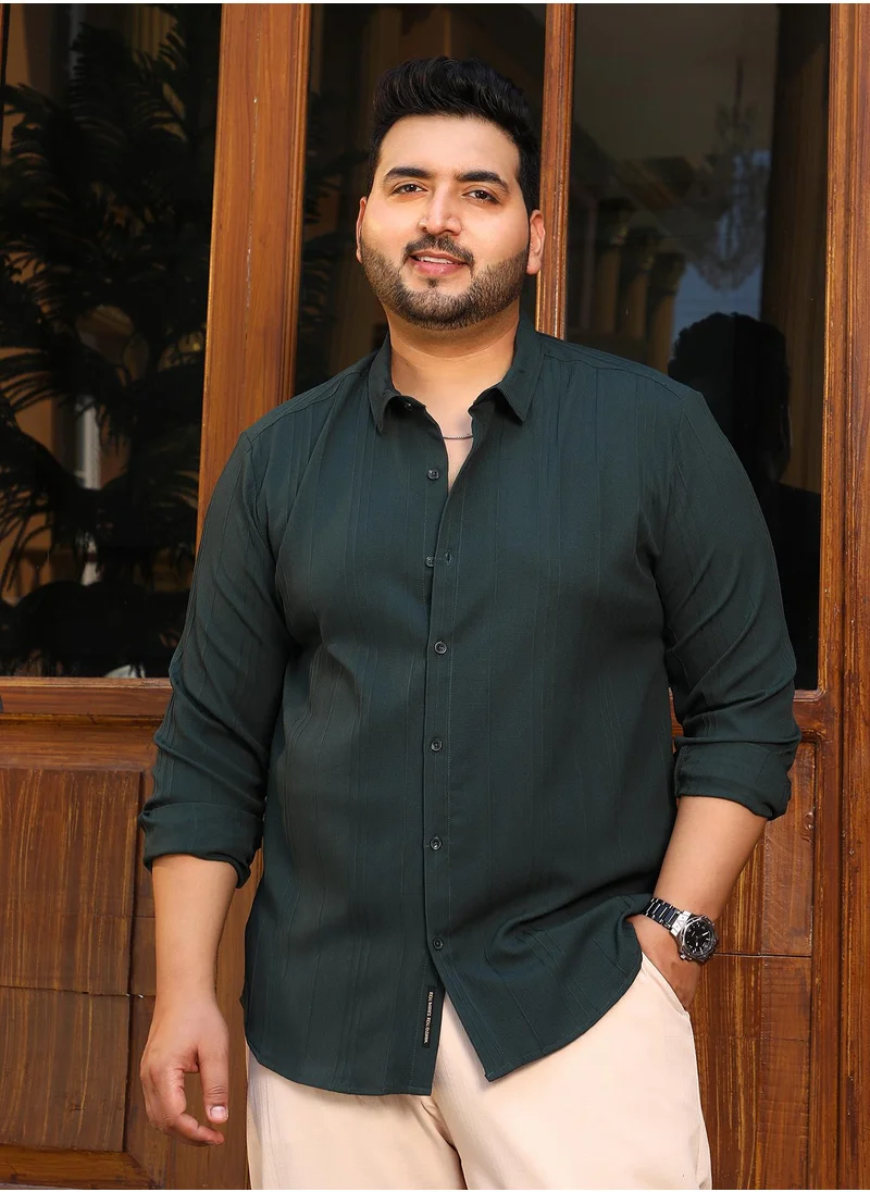 انستافاب بلس Instafab Plus Men's Sacramento Green Multitrack-Tactile Shirt For Casual Wear | Spread Collar | Long Cuffed Sleeves | Button Closure | Plus Size Shirt Crafted With Comfort Fit For Everyday Wear