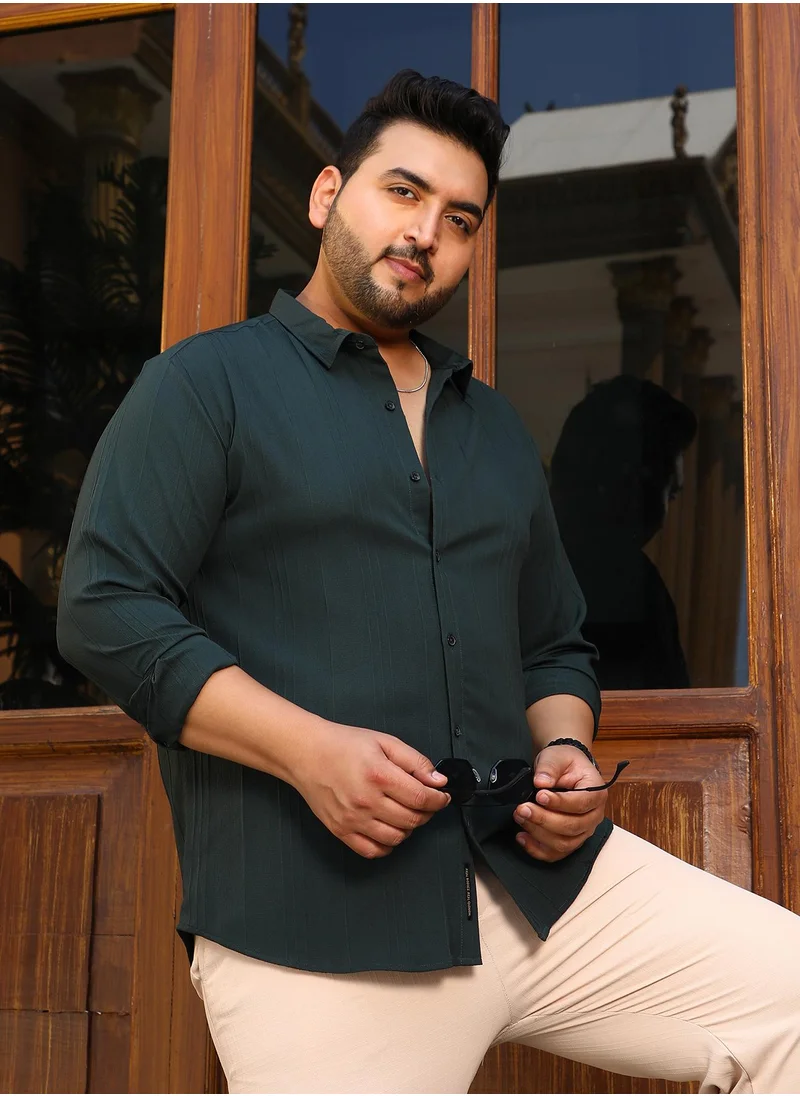 انستافاب بلس Instafab Plus Men's Sacramento Green Multitrack-Tactile Shirt For Casual Wear | Spread Collar | Long Cuffed Sleeves | Button Closure | Plus Size Shirt Crafted With Comfort Fit For Everyday Wear