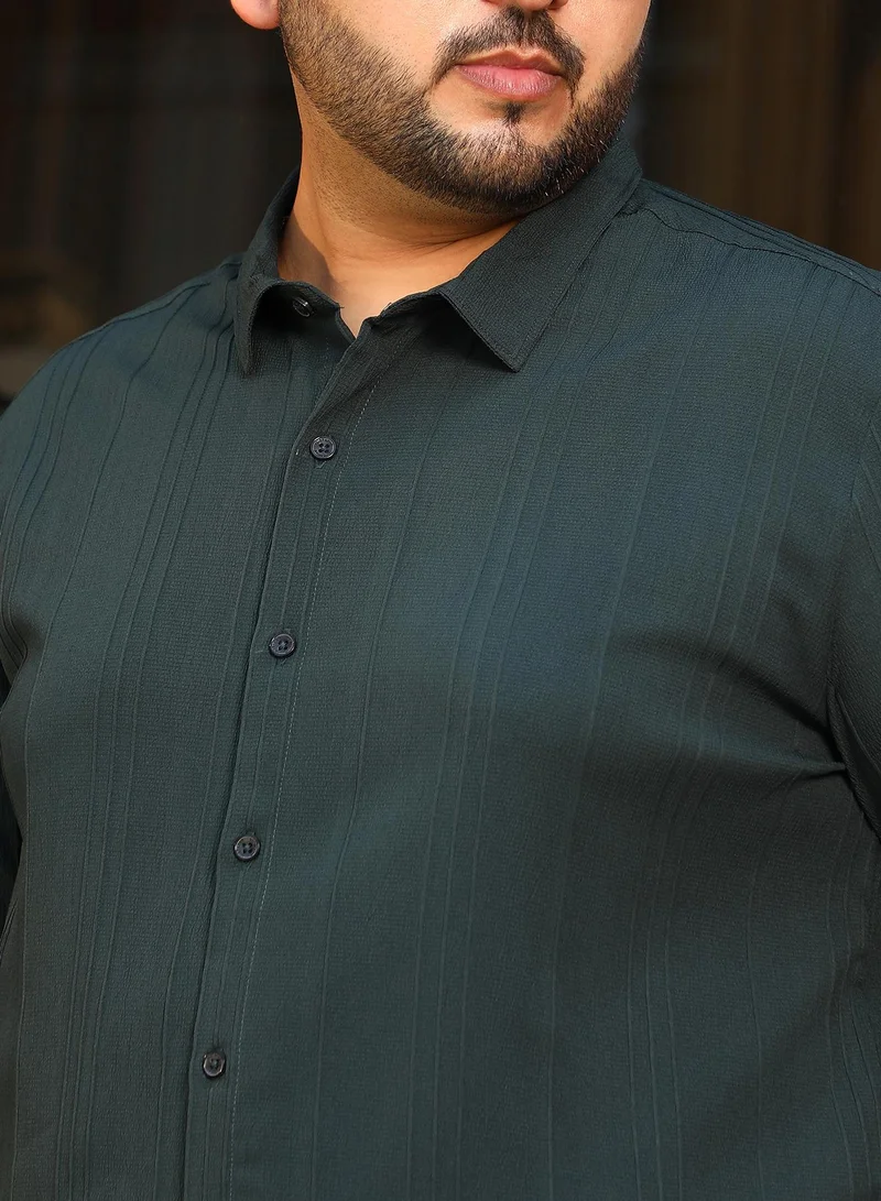 Instafab Plus Instafab Plus Men's Sacramento Green Multitrack-Tactile Shirt For Casual Wear | Spread Collar | Long Cuffed Sleeves | Button Closure | Plus Size Shirt Crafted With Comfort Fit For Everyday Wear