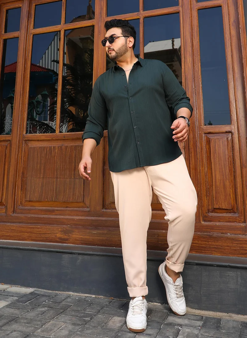 Instafab Plus Instafab Plus Men's Sacramento Green Multitrack-Tactile Shirt For Casual Wear | Spread Collar | Long Cuffed Sleeves | Button Closure | Plus Size Shirt Crafted With Comfort Fit For Everyday Wear